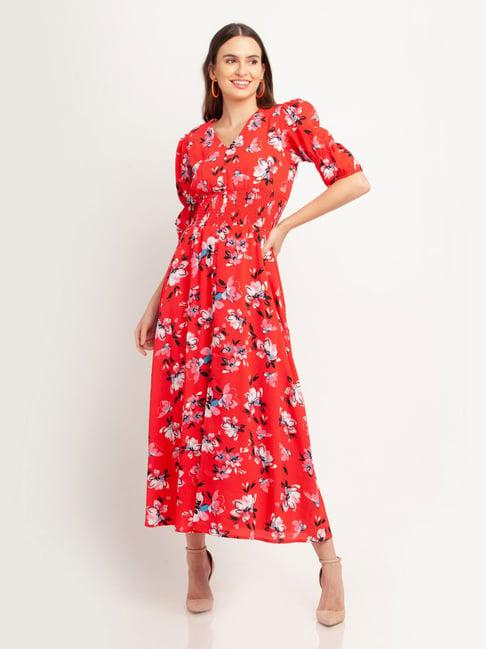 zink london red floral print dress