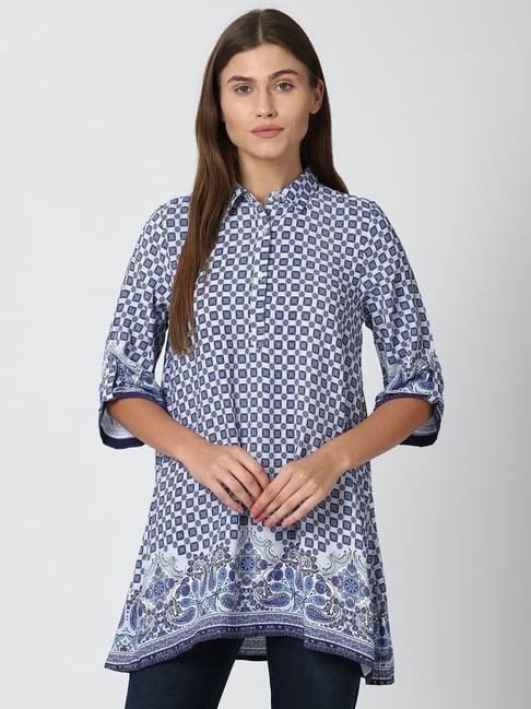 van heusen navy printed tunic