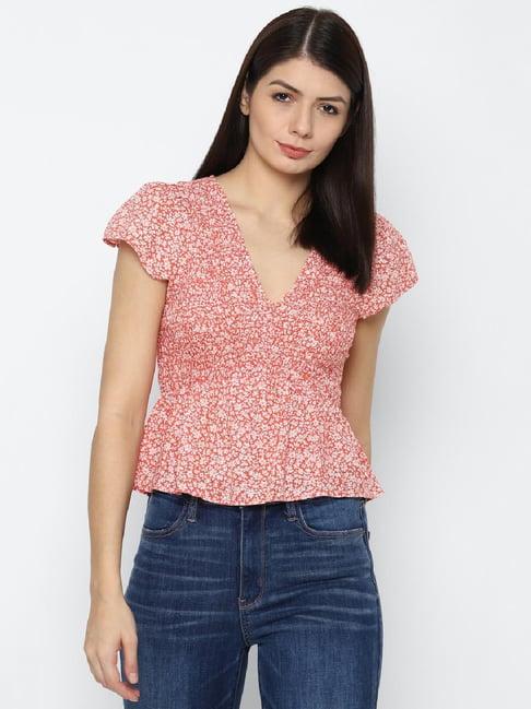 american eagle outfitters coral cotton floral print top