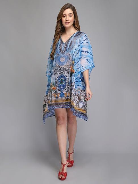 aditi wasan blue printed kaftan dress