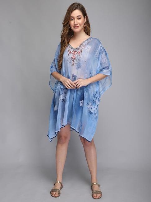 aditi wasan blue printed kaftan dress