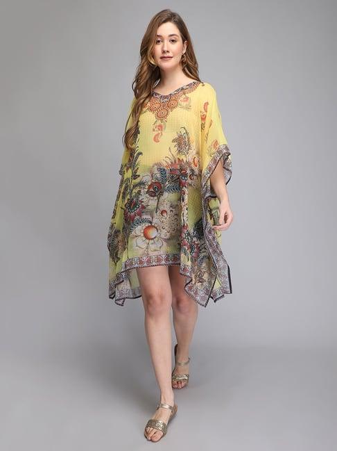 aditi wasan yellow printed kaftan dress