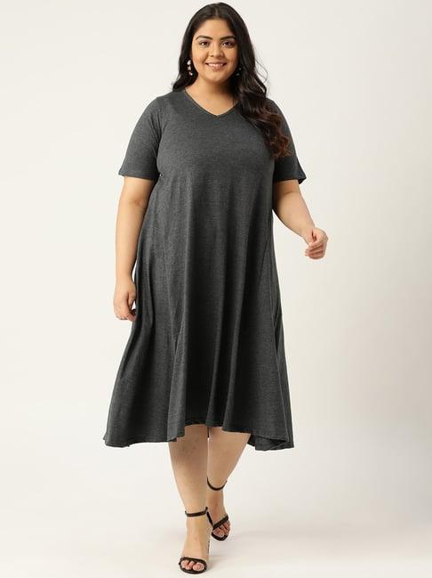 therebelinme grey below knee a-line dress