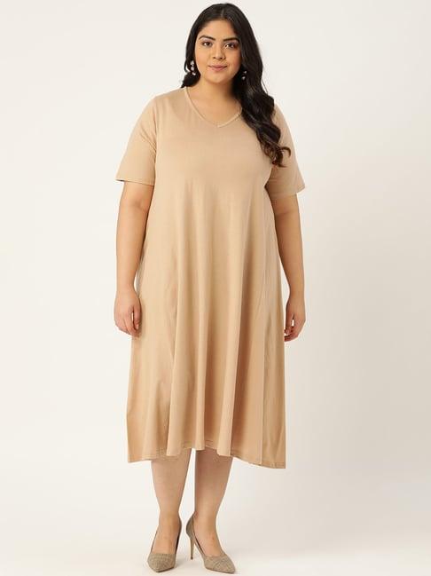 therebelinme beige below knee a-line dress