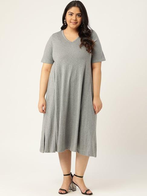 therebelinme grey below knee a-line dress