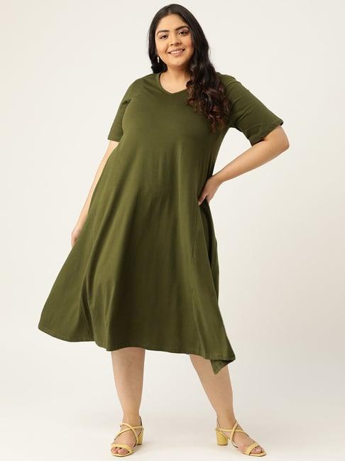 therebelinme green below knee a-line dress