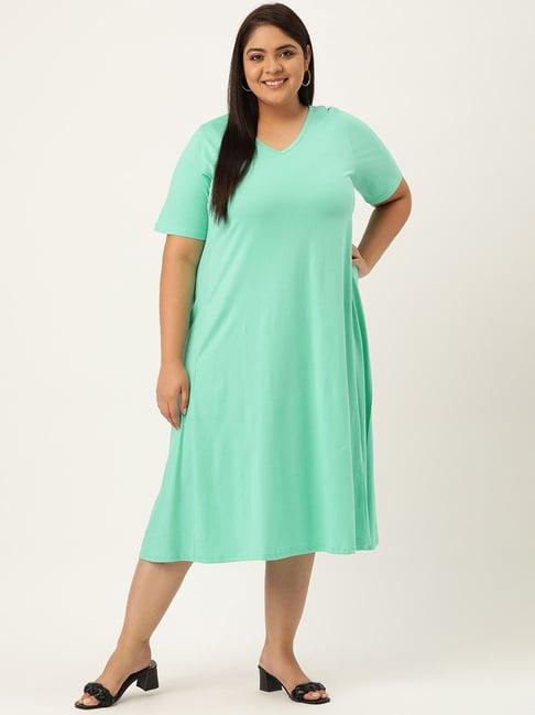 therebelinme green below knee a-line dress