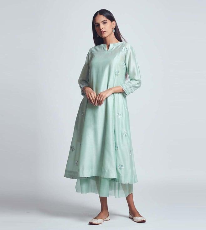 sheetal batra amna sage green two layer dress