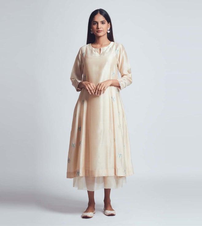 sheetal batra amna soft beige two layer dress