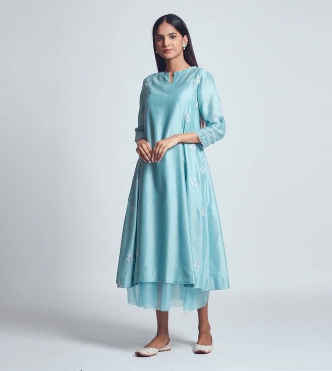 sheetal batra amna teal blue two layer dress