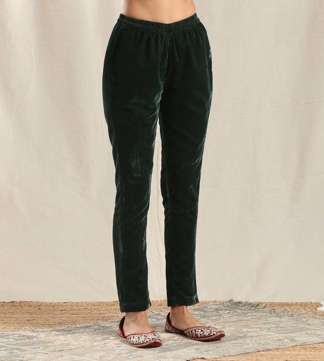 true browns green solid regular fit ethnic trouser