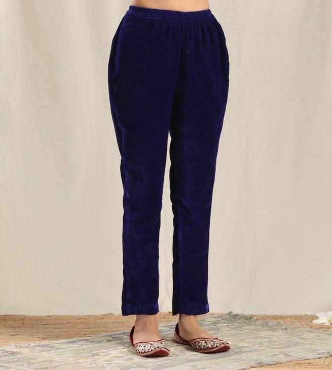 true browns blue solid regular fit ethnic trouser