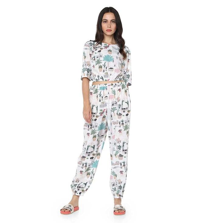 ps pret by payal singhal white printed art crepe top with jogger pant