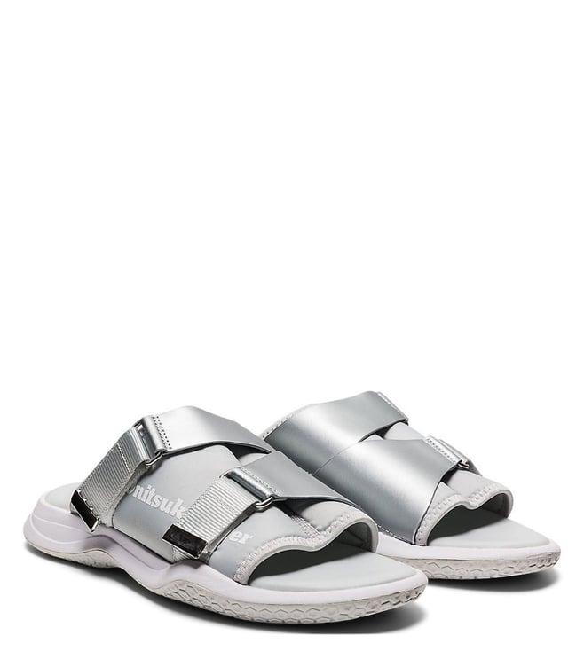 onitsuka tiger men's ohbori glacier grey & white slide sandals