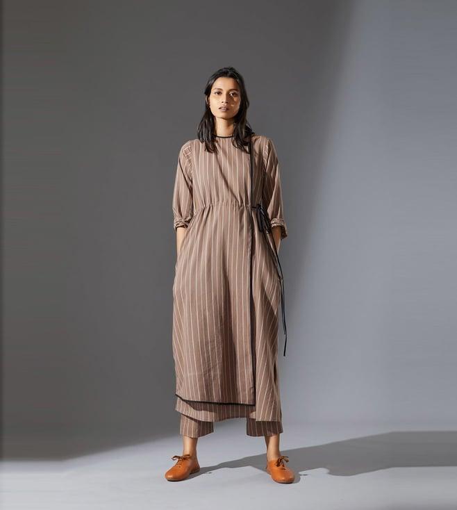 mati beige striped overlap tunic