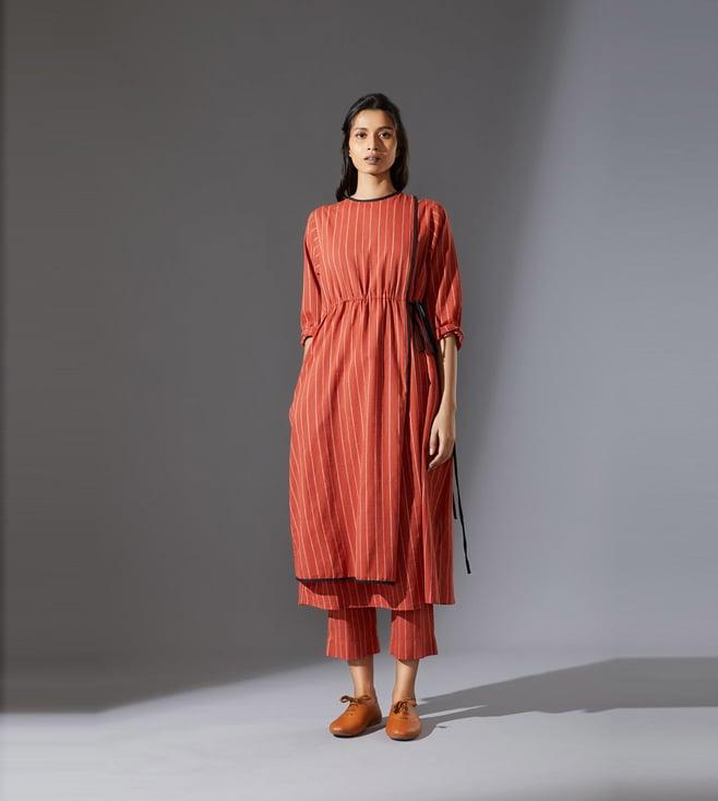 mati rust striped overlap tunic