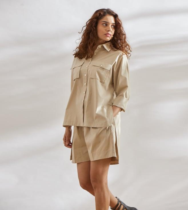 house of three diffusionee nyaya beige box pocket shirt