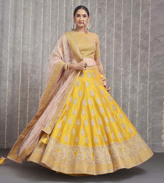 sheetal batra varisha happy mustard & blush pink blouse with lehenga and dupatta