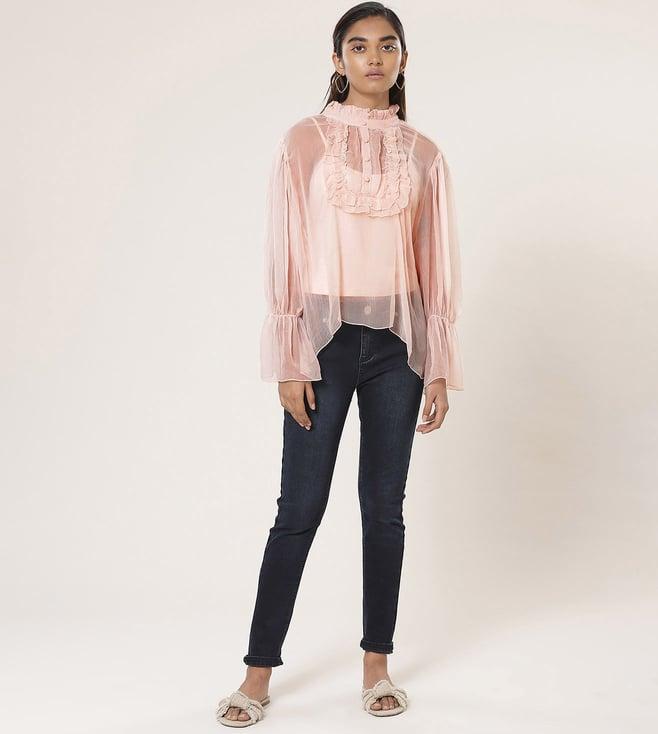 label ritu kumar peach viscose chiffon short top