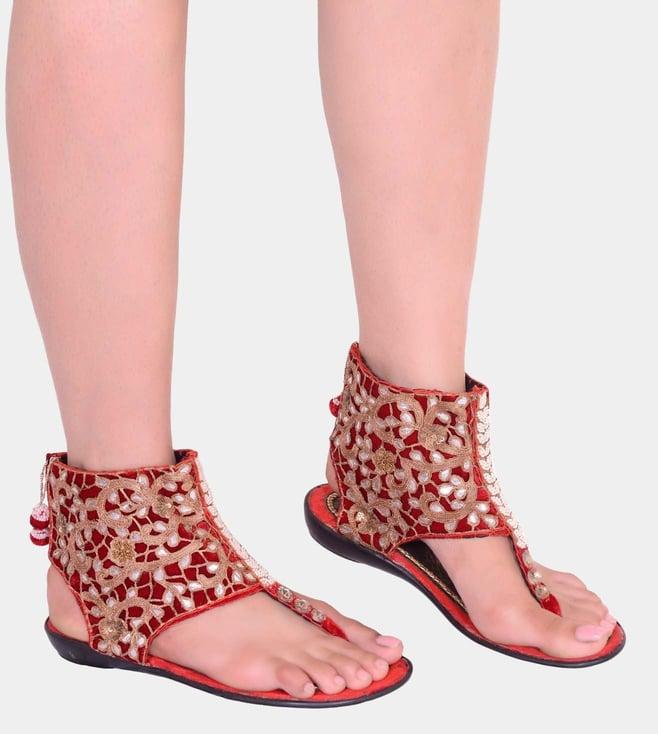 5 elements by radhika gupta red flat sandals