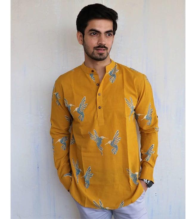 chidiyaa mustard flyon block printed kurta