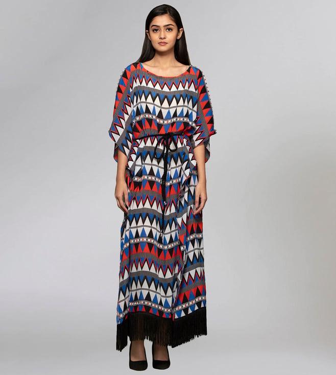 first resort by ramola bachchan blue & red geometric poncho dress