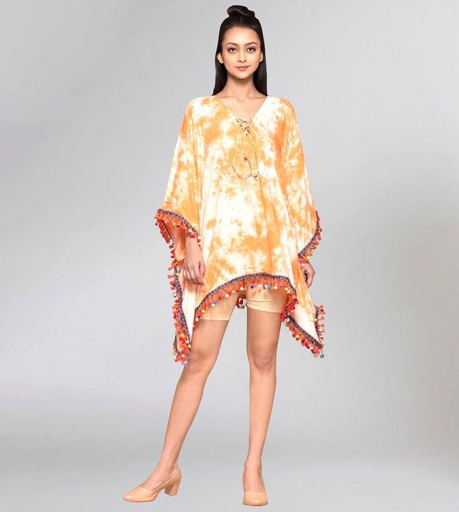 first resort by ramola bachchan orange tie - dye poncho top