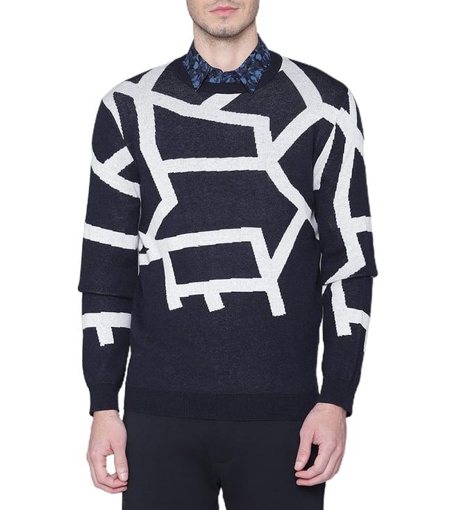 antony morato blue printed slim fit sweater