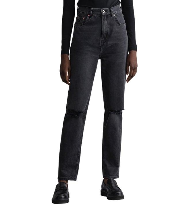 gant black regular distressed lightly washed high rise jeans