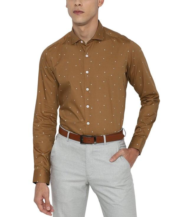 simon carter london khaki printed slim fit shirt