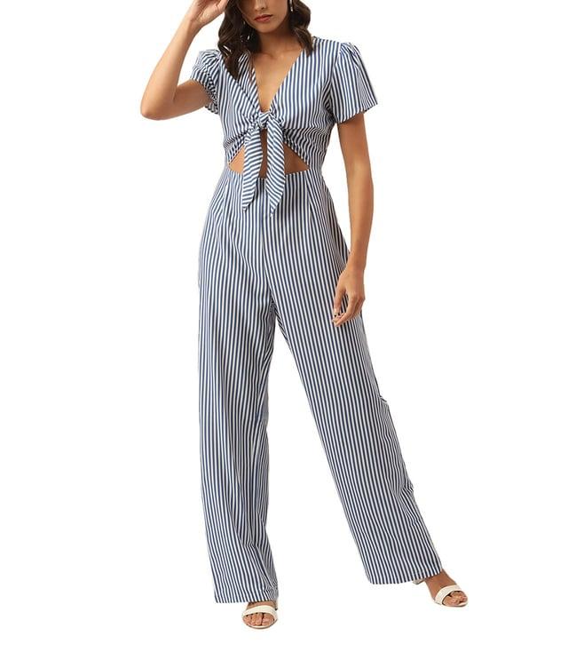 kendall + kylie blue & white striped regular fit jumpsuit