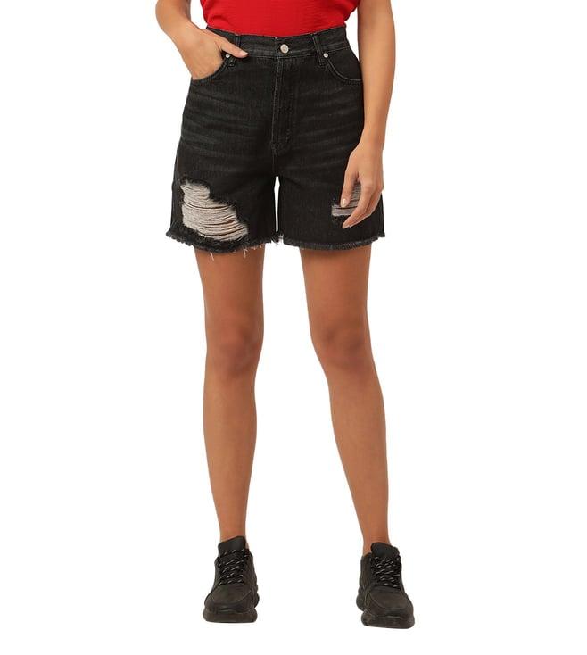 kendall + kylie black distressed slim fit shorts