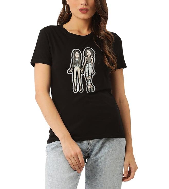 kendall + kylie black printed regular fit t-shirt