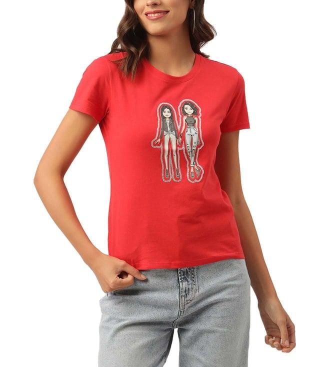 kendall + kylie red printed regular fit t-shirt