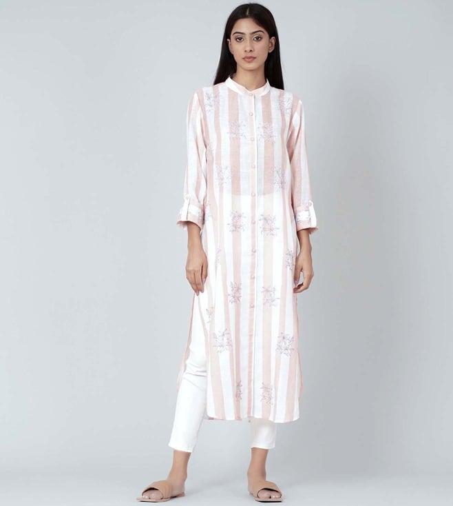 first resort by ramola bachchan white and rust embroidered shirt style kurti