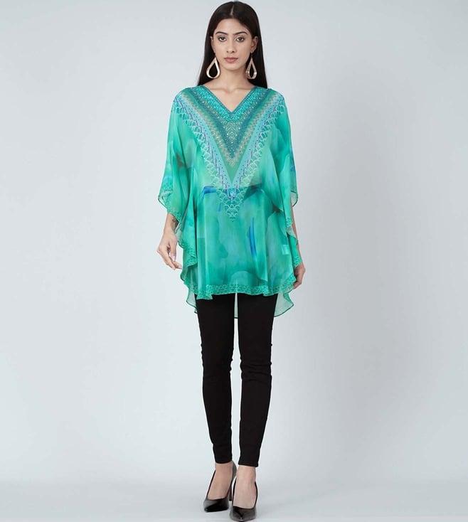 first resort by ramola bachchan turquoise embellished floral tunic