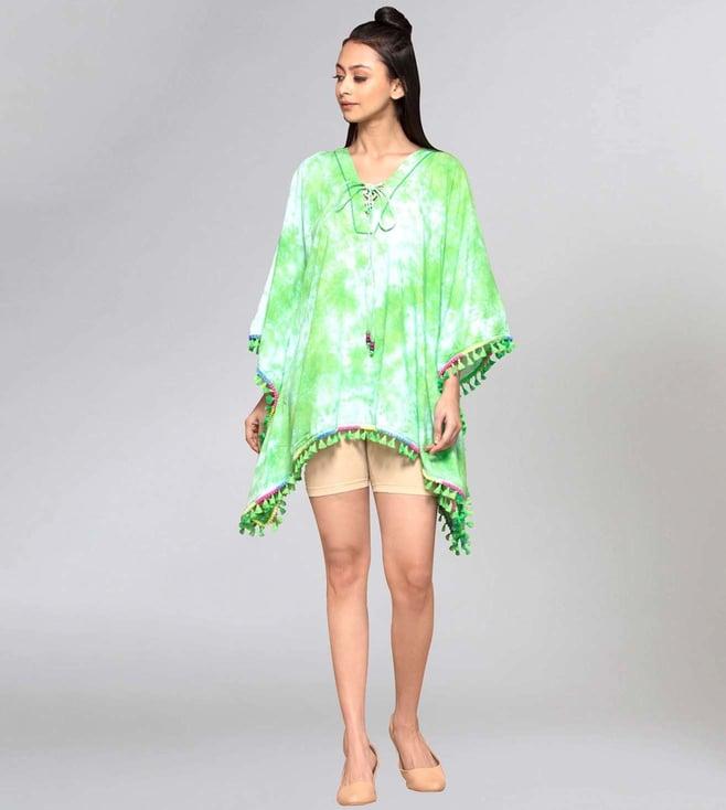 first resort by ramola bachchan green tie-dye poncho top