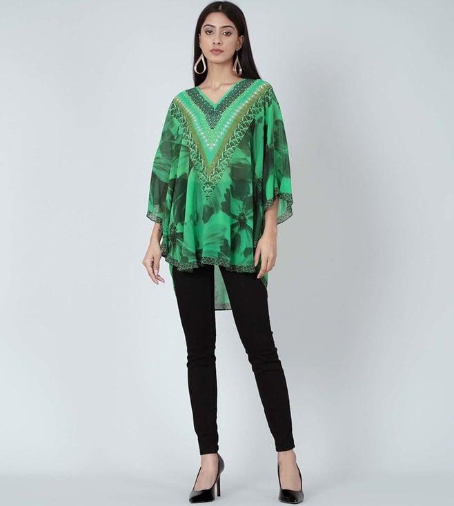 first resort by ramola bachchan forest green embellished floral tunic