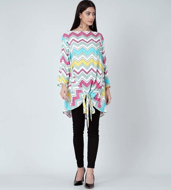 first resort by ramola bachchan blue & pink chevron kaftan top