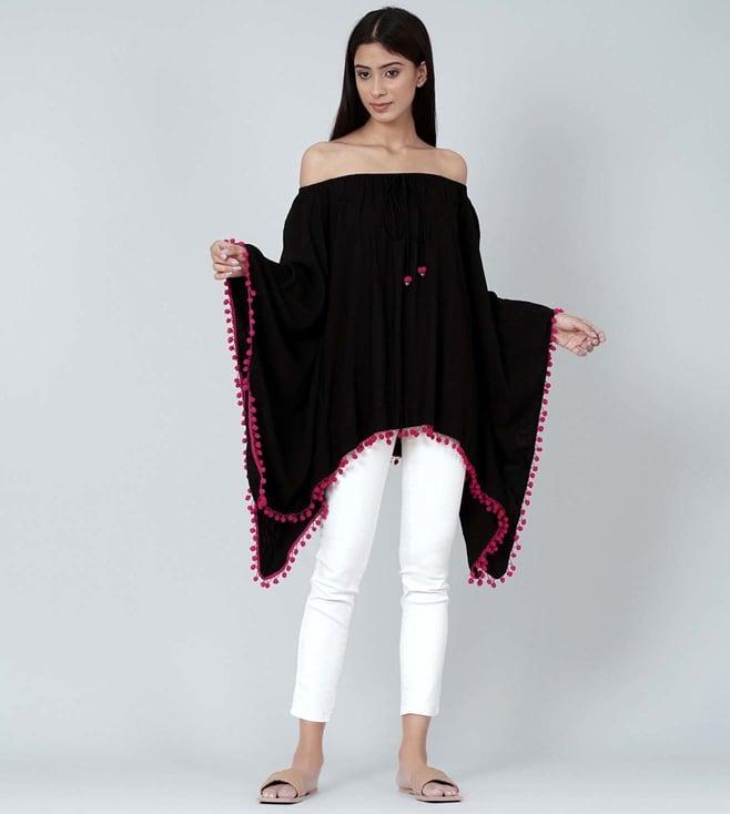 first resort by ramola bachchan black pom pom poncho