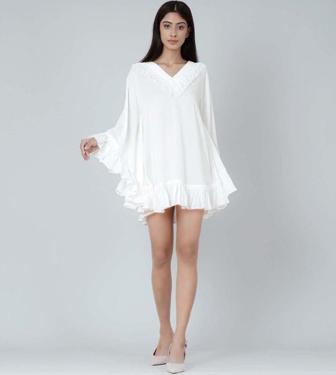 first resort by ramola bachchan white ruffle short dress