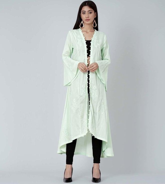 first resort by ramola bachchan pastel green embellished coat dress