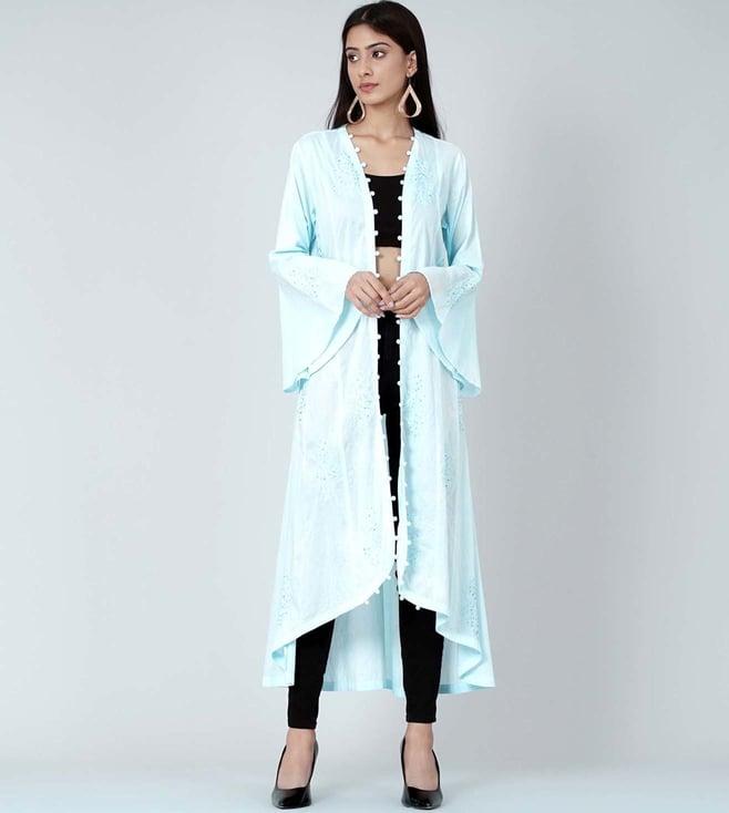 first resort by ramola bachchan light blue embellished coat dress