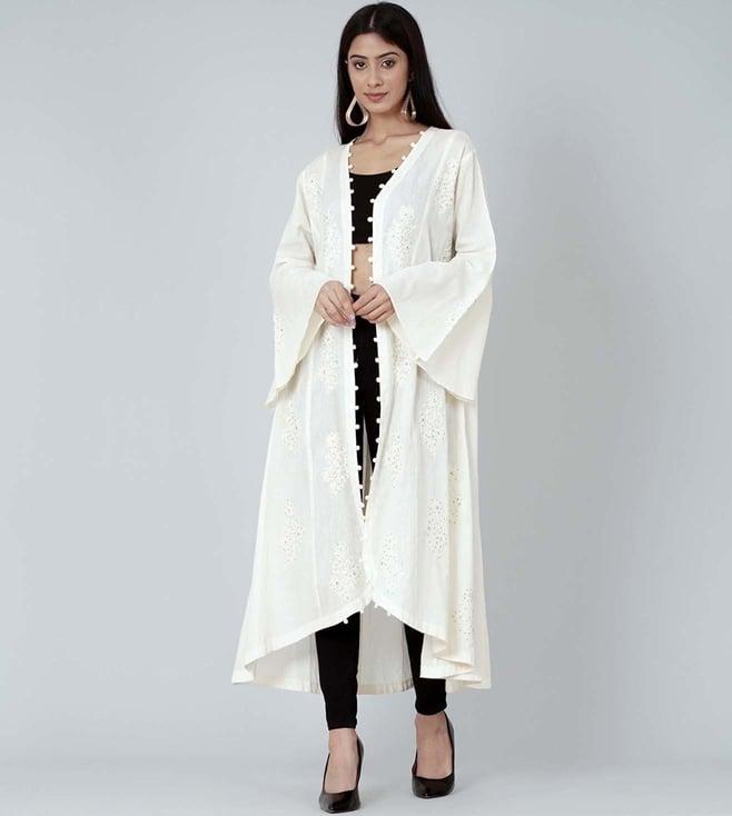 first resort by ramola bachchan cream embellished coat dress