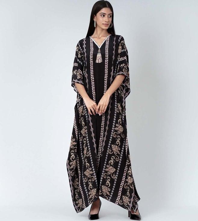 first resort by ramola bachchan black and grey silk full length kaftan