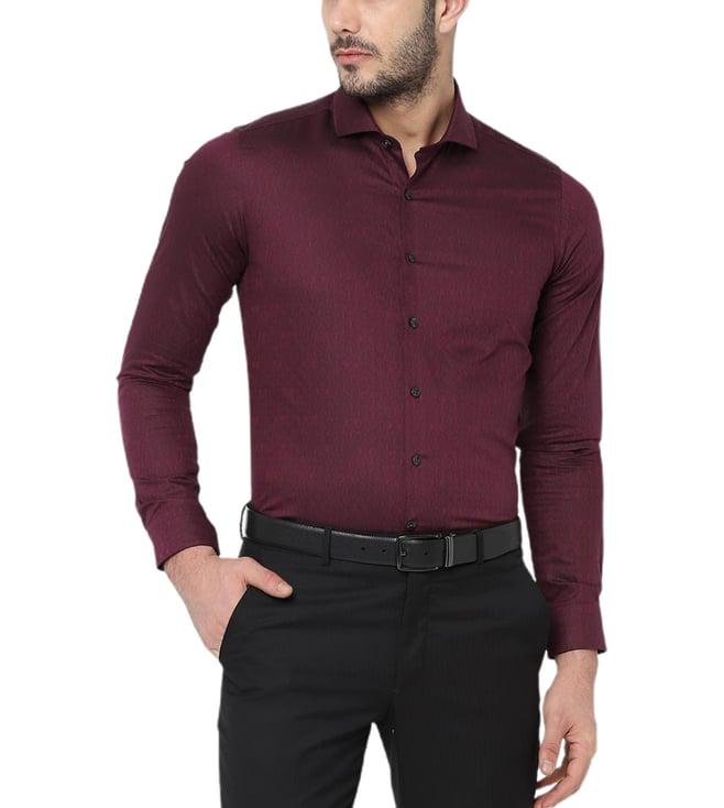 simon carter london maroon self slim fit formal shirt