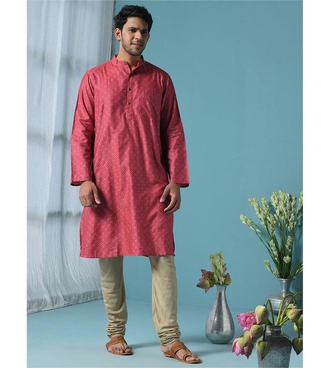 fabindia red regular fit printed kurta