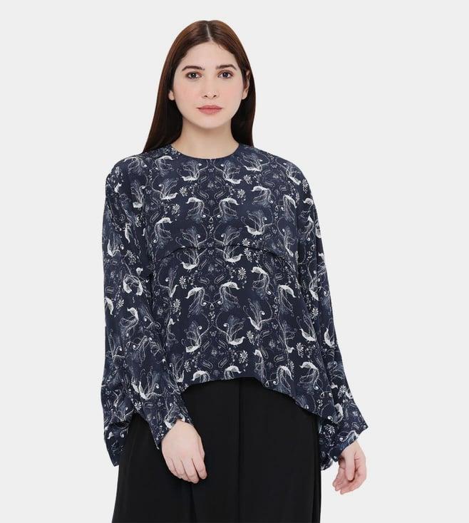 ps pret by payal singhal navy printed crepe kaftaan top