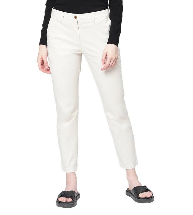 gant off white regular slim fit flat front trousers