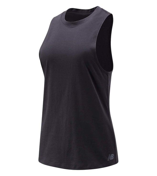 new balance solid women black regular fit mt01180 tank top